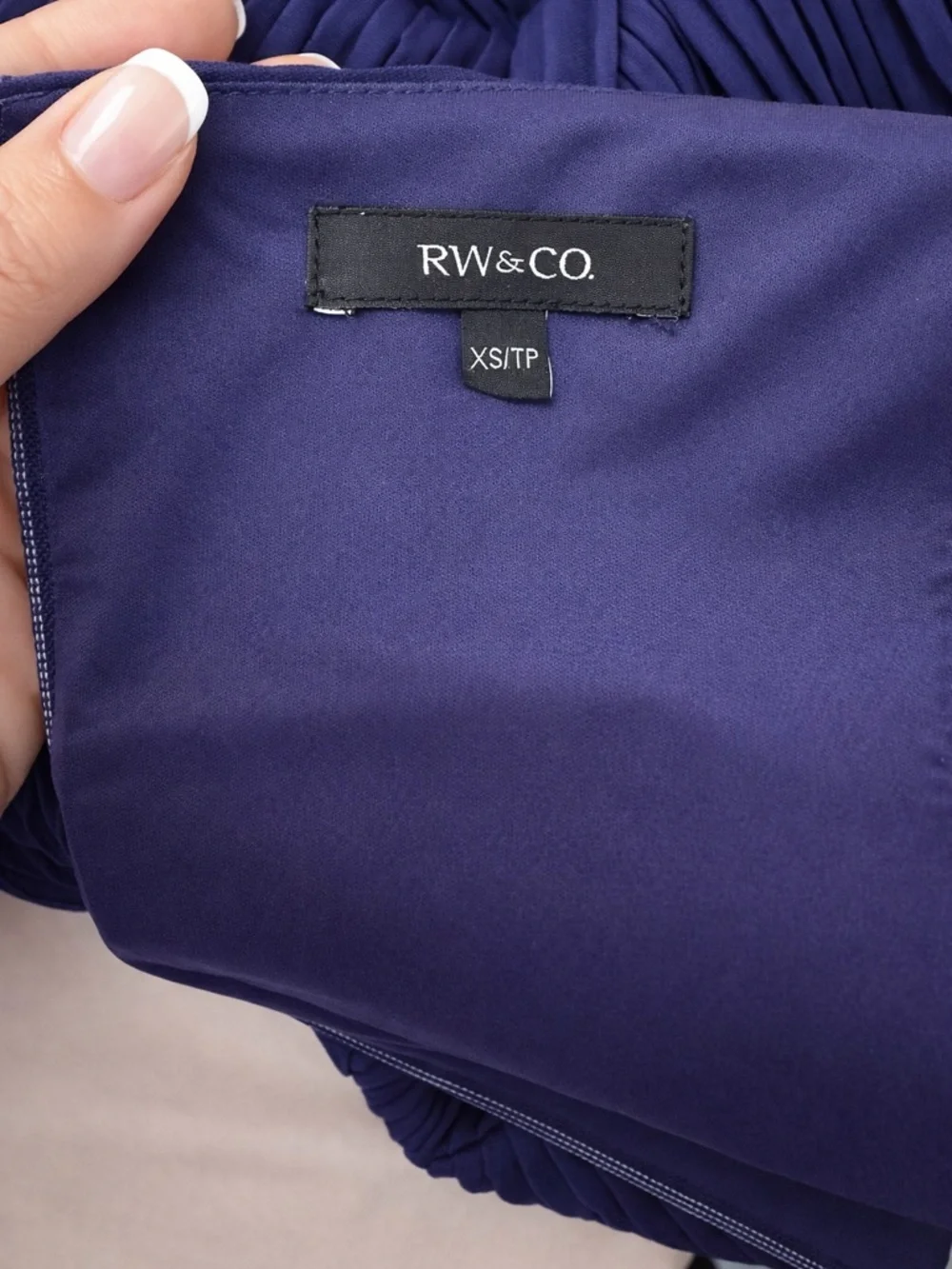 RW&CO Workwear Chic Blue Textured Dress Pockets Stretch Zip Back XS - Picture 8 of 9